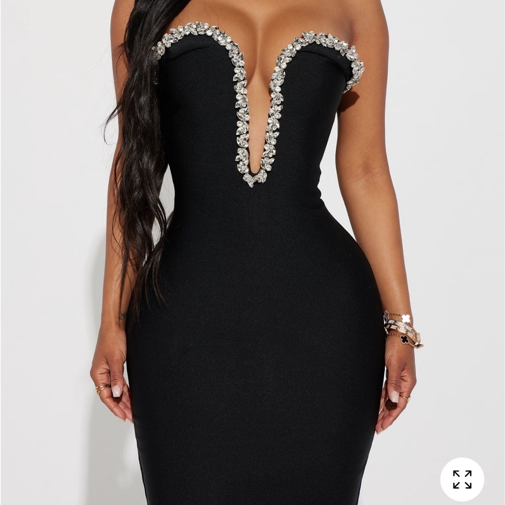 Fashion Nova Black Embellished Midi Dress - Picture 2 of 4